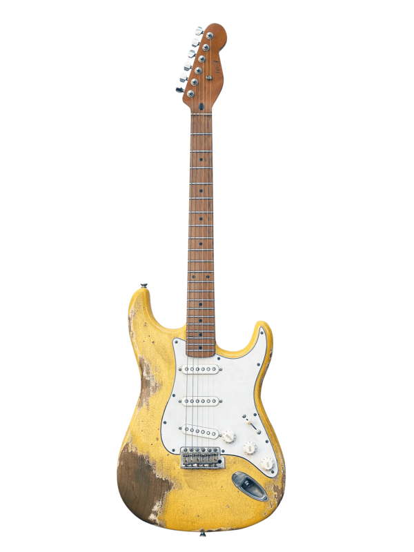 10S Guitars iCC Relic inspired by Yngwie Malmsteen Aged Yellow White Relic Electric Guitar